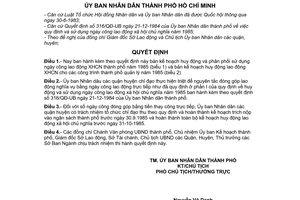 Quyết định  44A/QĐ-UB phân bố chỉ tiêu huy động phân phối sử dụng ngày công lao động xã hội chủ nghĩa năm 1985