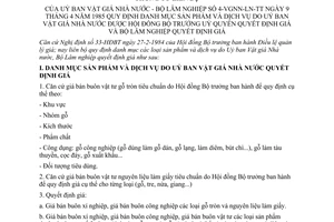 Thông tư liên bộ 4-VGNN-LN/TT quy định danh mục sản phẩm dịch vụ được Hội đồng Bộ trưởng uỷ quyền quyết định giá Bộ Lâm nghiệp quyết định giá