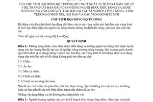 Quyết định 150-CT trang cấp cho người được điều động,tuyển dụng làm việc lâu dài tại xí nghiệp, công, nông, lâm trường ở miền núi, hải đảo,kinh tế mới