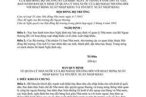 Nghị định 128-HĐBT bản Quy định về quản lý Nhà nước của Bộ Ngoại thương hoạt động xuất nhập khẩu và tổ chức xuất nhập khẩu