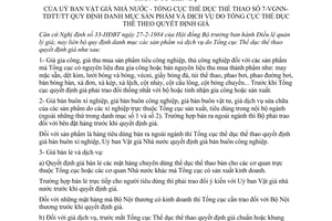 Thông tư liên tịch 7-VGNN-TDTT/TT quy định danh mục sản phẩm dịch vụ do Tổng cục thể dục thể thao quyết định giá