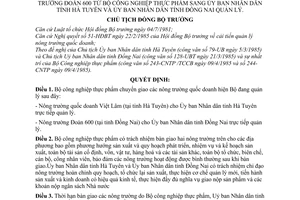 Quyết định 172-CT chuyển nông trường Việt Lâm Đoàn 600 từ Bộ Công nghiệp thực phẩm sang  UBND tỉnh Hà Tuyên,Đồng Nai quản lý