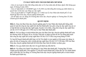 Quyết định 106/QĐ-UB giao nhiệm vụ cho ban giáo dục chuyên nghiệp quản lý toàn bộ công tác dạy nghề trên toàn địa bàn thành phố