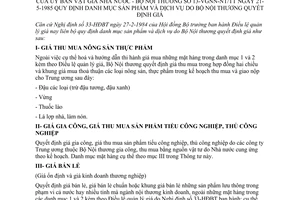 Thông tư liên tịch 13-VGNN-NT/TT quy định danh mục sản phẩm dịch vụ do Bộ Nội thương quyết định giá