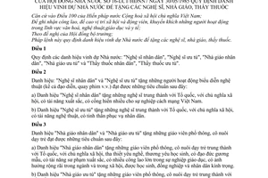 Pháp lệnh danh hiệu vinh dự Nhà nước để tặng nghệ sĩ, nhà giáo, thầy thuốc 1985 16-LCT/HĐNN7