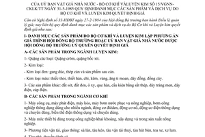 Thông tư liên tịch 15/VGNN-CKLK/TT danh mục sản phẩm dịch vụ do Bộ Cơ khí và luyện kim quyết định giá