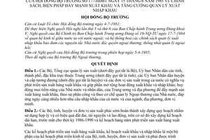 Quyết định 177-HĐBT chính sách, biện pháp đẩy mạnh xuất khẩu và tăng cường quản lý xuất nhập khẩu