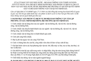 Thông tư liện tịch 18-VGNN-GTVT/TT quy định danh mục sản phẩm dịch vụ Hội đồng Bộ trưởng uỷ quyền quyết định giá
