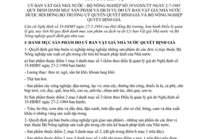 Thông tư liên tịch 19-VGNN/TT quy định danh mục sản phẩm dịch vụ Hội đồng Bộ trưởng uỷ quyền quyết định giá