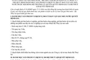 Thông tư liên tịch 20/VGNN-TL/TT quy định danh mục sản phẩm dịch vụ Hội đồng Bộ trưởng uỷ quyền quyết định giá