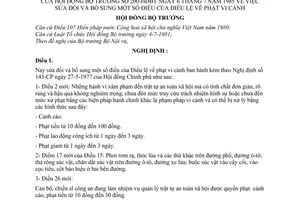 Nghị định 200-HĐBT  bổ sung Điều lệ phạt vi cảnh