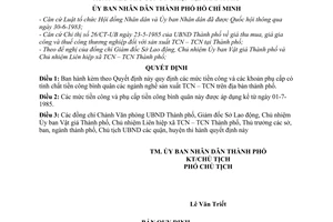 Quyết định 143/QĐ-UB mức tiền công bình quân các ngành nghề sản xuất tiểu thủ công nghiệp tại thành phố