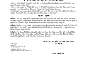 Quyết định 174/QĐ-UB thành lập Phòng Vật giá huyện Hóc Môn