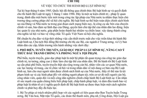 Chỉ thị 254-CT tổ chức thi hành bộ luật hình sự