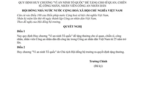 Nghị quyết 644-NQ/HĐNN7 quy định Huy chương "Vì an ninh Tổ quốc" để tặng cho sĩ quan, chiến sĩ, công nhân, nhân viên Công an nhân dân