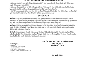 Quyết định 180/QĐ-UB  thành lập Phòng Vật giá huyện Củ Chi