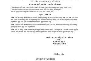 Quyết định 200/QĐ-UB quy chế tạm thời tổ chức hoạt động trường bổ túc văn hóa vừa học vừa làm