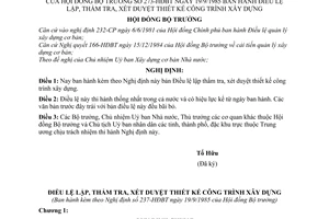 Nghị định 237-HĐBT Điều lệ lập, thẩm tra, xét duyệt thiết kế công trình xây dựng