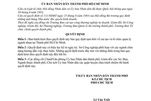 Quyết định 209/QĐ-UB quy định tạm thời cải tạo tổ chức quản lý ngành nhựa tại thành phố Hồ Chí Minh