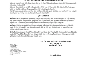 Quyết định 206/QĐ-UB  thành lập Phòng vật giá quận Gò Vấp