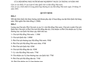 Nghị quyết 668 NQ/HĐNN7 phụ cấp của đại biểu Quốc hội và mức lươmg của Chủ tịch và Phó Chủ tịch, uỷ viên Hội đồng Nhà nước và các uỷ ban