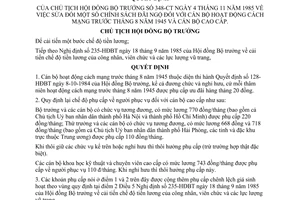 Quyết định348-CT sửa đổi chính sách đãi ngộ cán bộ hoạt động cách mạng trước tháng 8/1945 và cán bộ cao cấp