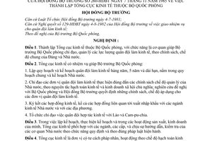 Nghị định 260-HĐBT thành lập Tổng cục kinh tế thuộc Bộ quốc phòng