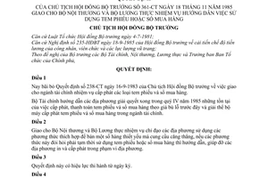 Quyết định  361-CT giao Bộ Nội thương và Bộ Lương thực nhiệm vụ hướng dẫn sử dụng tem phiếu hoặc sổ mua hàng