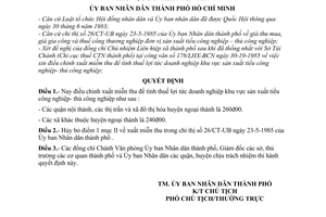 Quyết định 216/QĐ-UB điều chỉnh xuất miễn thu để tính thuế lợi tức doanh nghiệp khu vực sản xuất tiểu công nghiệp