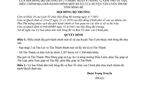 Quyết định 271-HĐBT điều chỉnh địa giới hành chính xã huyện Tân Uyên tỉnh Sông Bé