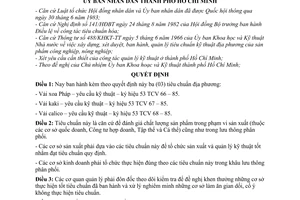 Quyết định 225/QĐ-UB 3 tiêu chuẩn địa phương vải sợi