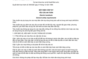 Tiêu chuẩn Việt Nam TCVN 4163:1985 về máy điện cầm tay - Yêu cầu an toàn chung do Ủy ban Khoa học và Kỹ thuật Nhà nước ban hành