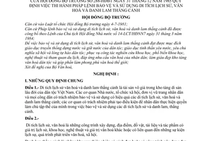 Nghị định 288-HĐBT quy định việc thi hành pháp lệnh bảo vệ và sử dụng di tích lịch sử, văn hoá và danh lam thắng cảnh