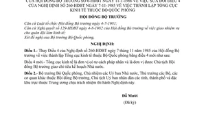 Nghị định 6-HĐBT thành lập Tổng cục Kinh tế thuộc Bộ Quốc phòng sửa đổi điều 4 của Nghị định 260-HĐBT