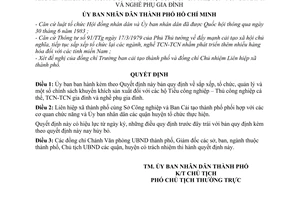 Quyết định 34/QĐ-UB sắp xếp, tổ chức, quản lý chính sách khuyến khích sản xuất hộ Tiểu Thủ công nghiệp cá thể