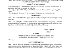 Quyết định 216-QĐ Quy chế tuyển sinh vào phổ thông trung học