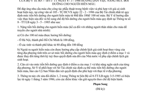 Thông tư 7-BYT/TT hướng dẫn nâng mức bồi dưỡng người hiến máu