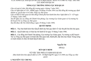 Quyết định  250-TCHQ/CGQ/PC thu phí lưu kho hải quan