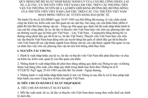 Thông tư liên bộ 297-TT/LB chế độ xuất nhập khẩu hành lý cán bộ công nhân lái xe lái tầu thuyền viên Việt Nam trên phương tiện qua lại biên giới