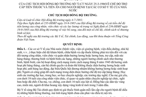 Quyết định 72-CT chế độ trợ cấp tiền thuốc tiền ăn cho người bệnh tại cơ sở Y tế Nhà nước