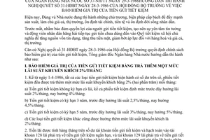 Thông tư 37-NH/TT bảo hiểm giá trị tiền gửi tiết kiệm hướng dẫn nghị quyết 31-HĐBT