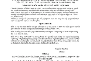 Quyết định 36-NH/QĐ thể lệ tiền gửi tiết kiệm có kỳ hạn, có lãi và được bảo hiểm giá trị