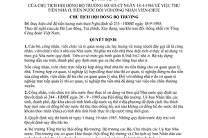 Quyết định 103-CT thu tiền nhà ở, tiền nước công nhân viên chức