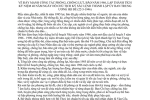 Chỉ Thị 105-CT đẩy mạnh công tác phòng chống lụt bão năm 1986 lập thành tích kỷ niệm 40 năm Hồ Chủ tịch ký Sắc lệnh thành lập UBTW hộ đê 22-5-1946