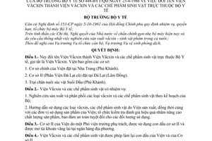 Quyết định 448/BYT/QĐ đổi tên Viện Vắc xin thành Viện Vắc xin và chế phẩm sinh vật thuộc Bộ Y tế