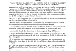 Chỉ thị 111-CT công bố niêm yết giá tăng cường công tác thanh tra kiểm tra chấp hành giá chỉ đạo nhà nước