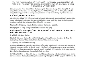 Thông tư 112-CT hướng dẫn khen thưởng việt kiều có thành tích ủng hộ tham gia kháng chiến chống mỹ cứu nước
