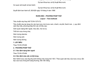Tiêu chuẩn Việt Nam TCVN 1273:1986 về rượu mùi - phương pháp thử do Ủy ban Khoa học và Kỹ thuật Nhà nước ban hành