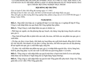 Nghị định 54-HĐBT hợp nhất các cơ sở sản xuất đồ hộp, đông lạnh và kinh doanh xuất nhập khẩu rau quả thuộc Bộ Công nghiệp thực phẩm