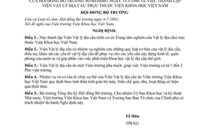 Nghị định 60-HĐBT thành lập Viện Vật lý địa cầu trực thuộc Viện Khoa học Việt Nam